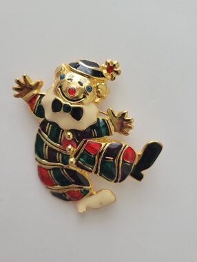 Vintage Clown Conti Brooch Pin Colorful Gold Tone Enamel Retro Fashion